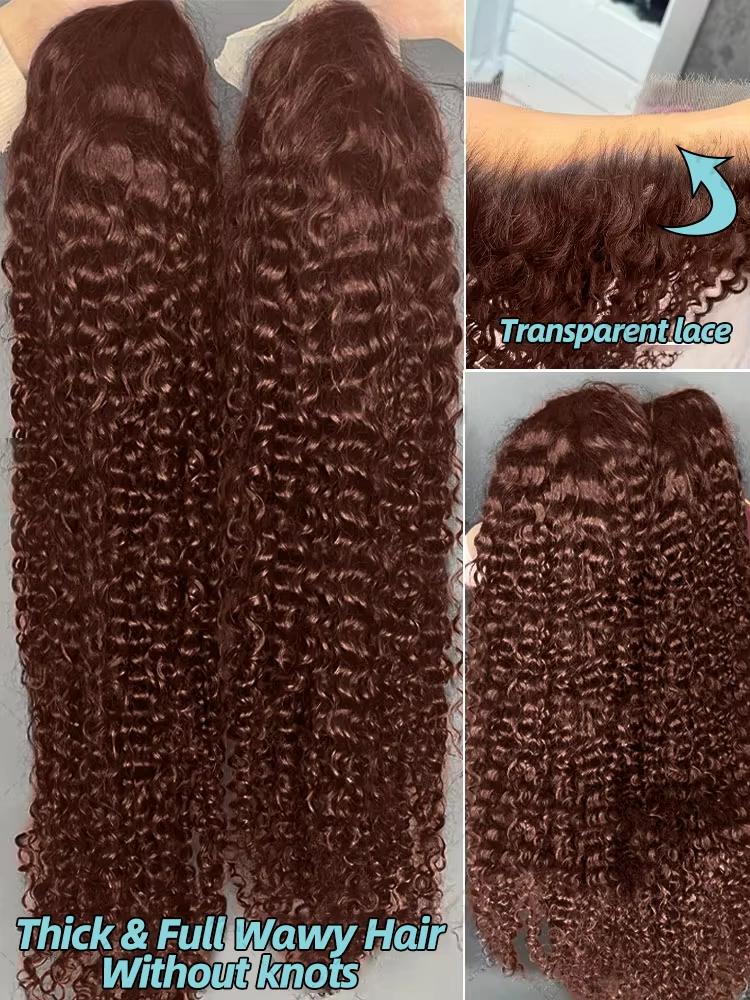 Deep Wave Lace Frontal Wig 30Inch Brazilian Chocolate Brown Curly Human Hair Wig 13x4 13x6 Hd Transparent Lace Frontal Deep Wave Wig  Colored Water Wave Brazilian Wigs For Women Pre Plucked 180% Density