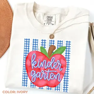 Comfort Colors Striped Teacher Apple Shirt, Teach Love Inspire, Pre-K To Fourth Grade Shirt, Back To School, Blue Gingham Stripes Tee, Teacher Appreciation
