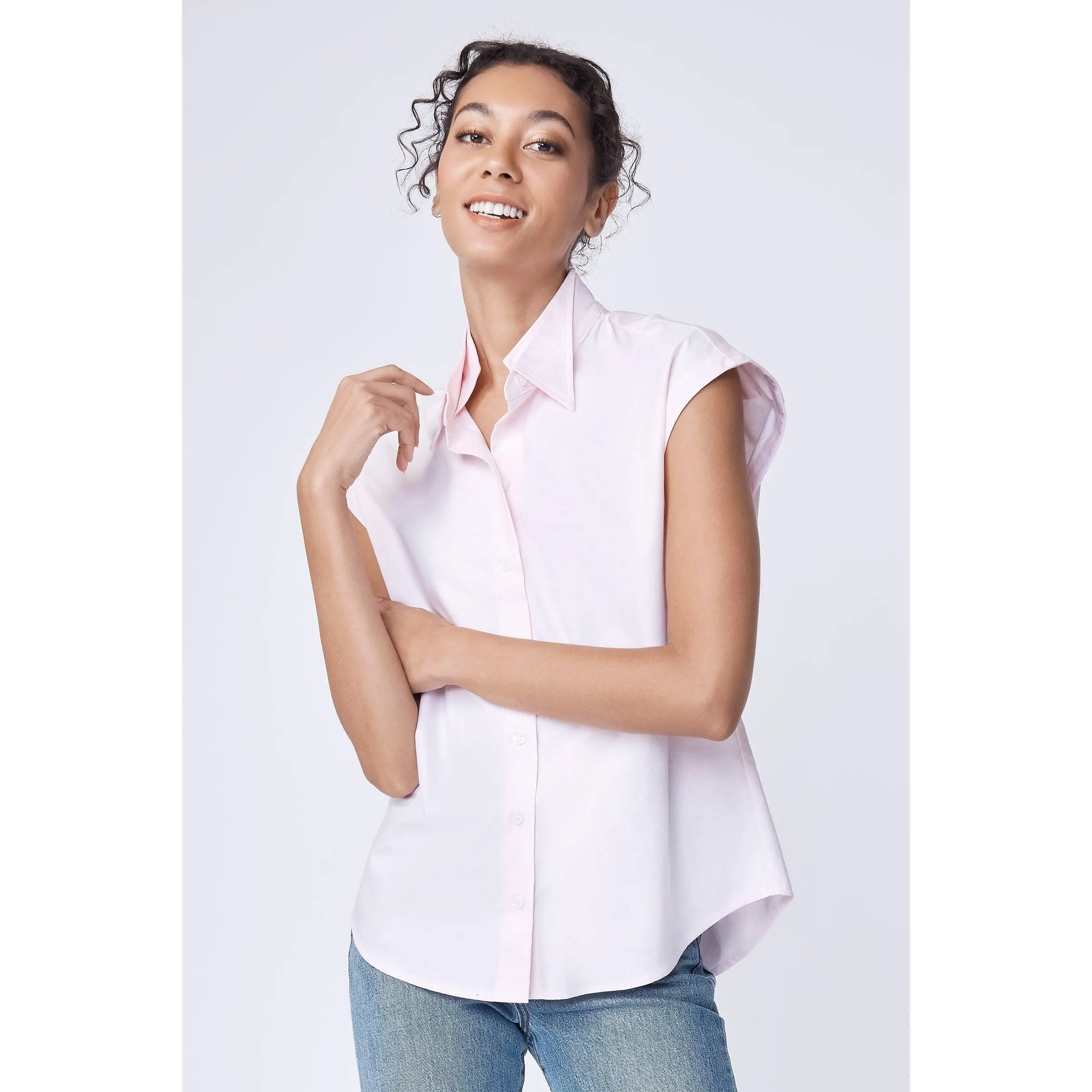 Candice Double Collar Shirt Pink Oxford