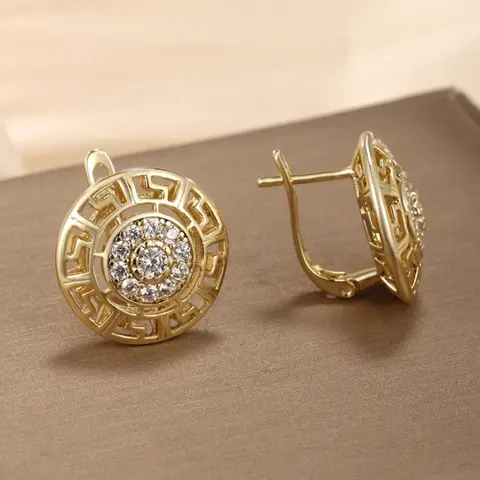 French Vintage Geometric Round Ear Buckles Earrings, Hoop Earring, Elegant Hollow Out Design, Copper, Versatile Accessory, Perfect for Daily Wear, Festive Events, All Seasons Fashion Jewelry, Fashionable Huggie Earrings