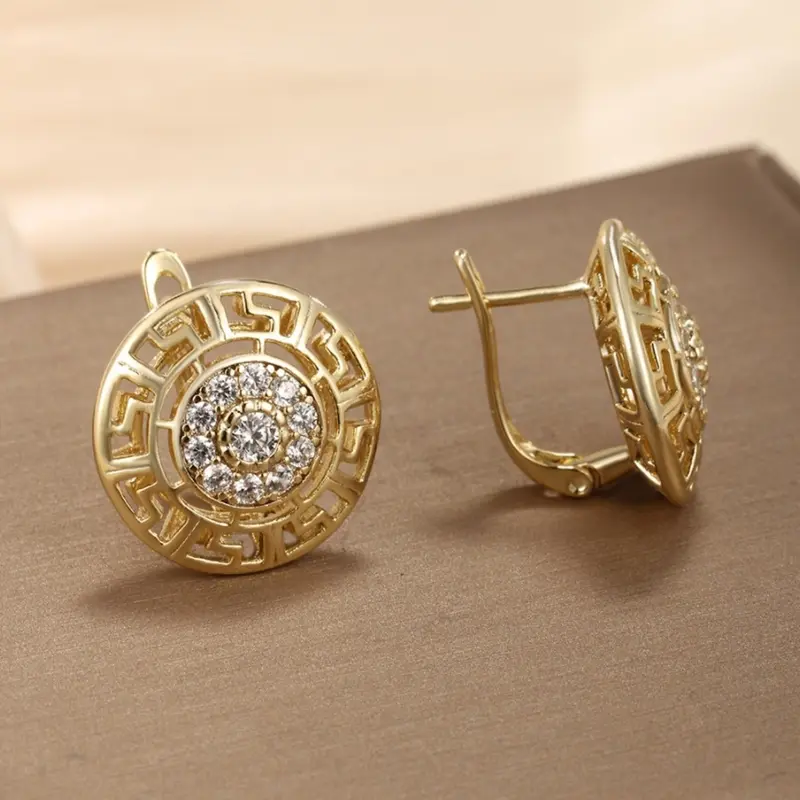 French Vintage Geometric Round Ear Buckles Earrings, Hoop Earring, Elegant Hollow Out Design, Copper, Versatile Accessory, Perfect for Daily Wear, Festive Events, All Seasons Fashion Jewelry, Fashionable Huggie Earrings