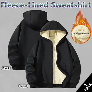 Men's winter warm jacket with fleece lining, zipper design, regular fit, made of polyester fiber material, easy to machine wash, suitable for cold weather wear, casual style, medium size.