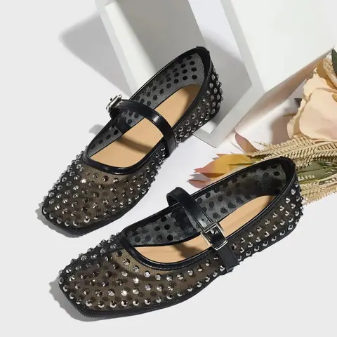 Women's Fashionable Studded Decorated Ballet Flats, Elegant Comfortable Flat Shoes for Daily Wear, Everyday Wear Footwear, Casual Trendy Ballerina Flats for Women & Girls