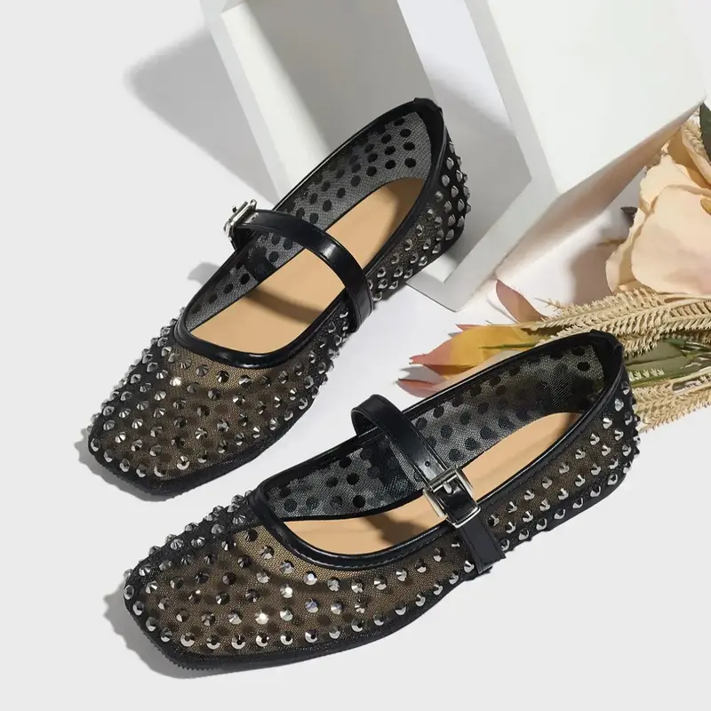 Women's Fashionable Studded Decorated Ballet Flats, Elegant Comfortable Flat Shoes for Daily Wear, Everyday Wear Footwear, Casual Trendy Ballerina Flats for Women & Girls