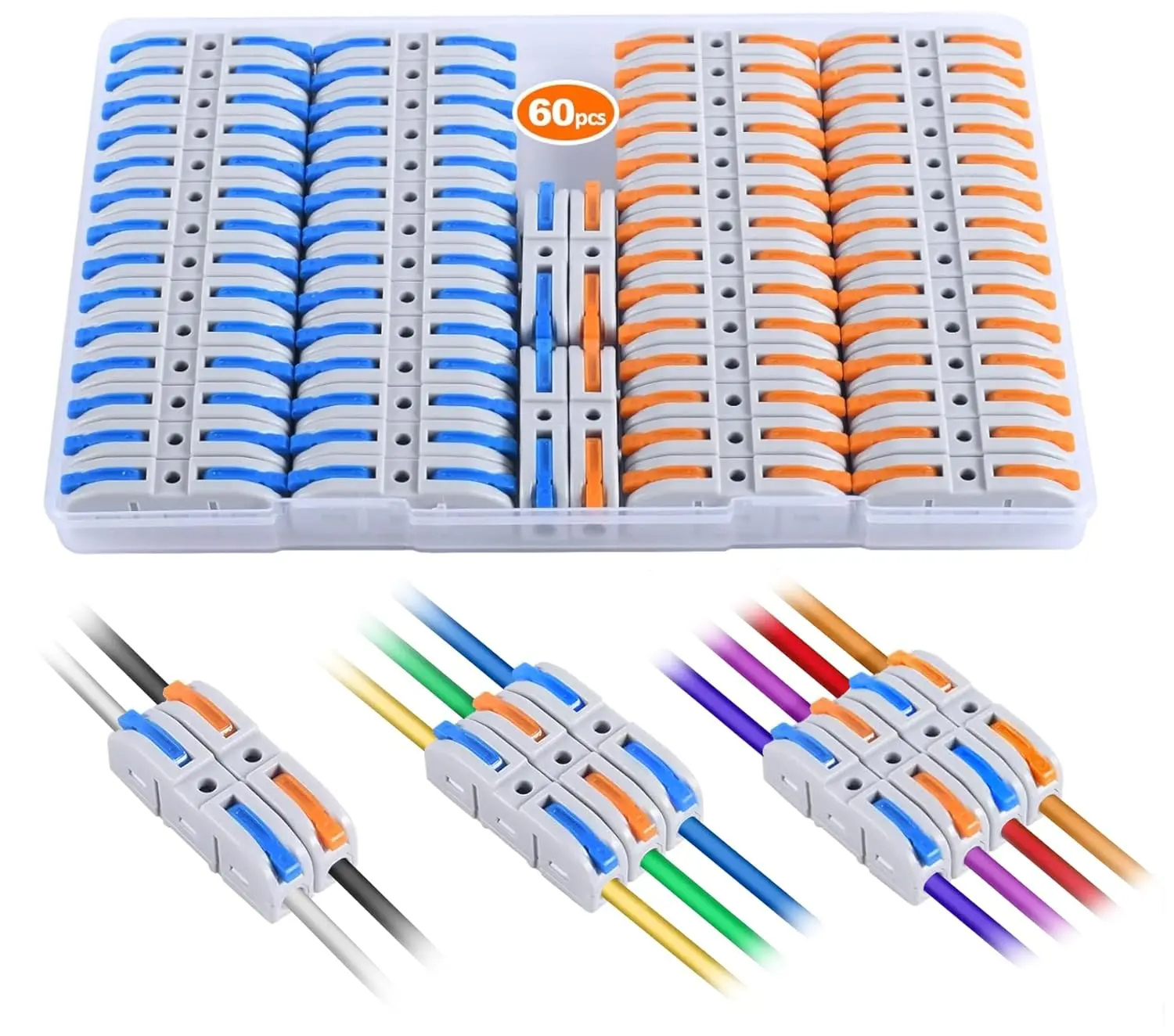 Lever Wire Connectors,  60- Quick Connect Electrical Splicing Kit for Compact Inline Terminals - 28-12 AWG, 1 in 1 out