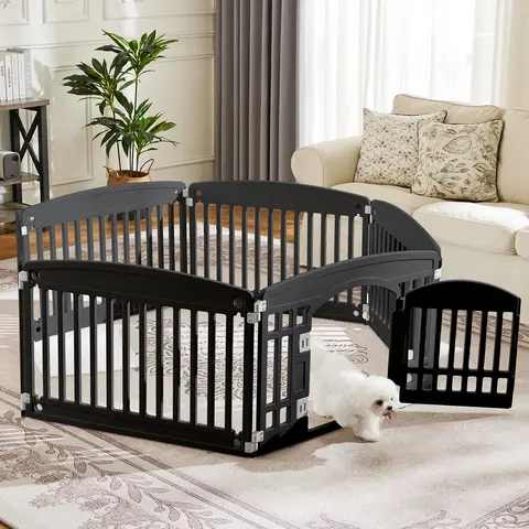 Durable 6-Panel 24" Puppy Playpen w/ Escape-Proof Door - Indoor Outdoor Plastic Pet Fence for Medium Dogs, （Anti-jump top cover sold separately）Portable & Secure, Black