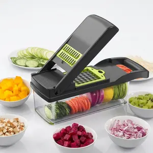 14-in-1 multifunctional vegetable chopper, professional onion dicer — kitchen food cutting and slicing set with 8 blade attachments and container, suitable for carrots, garlic, and more