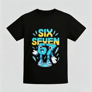 Men’s Bold “67 Pixel” Character T-Shirt | SIX SEVEN Retro Arcade Graphic Shirt, Y2K Nostalgia Streetwear Statement T-Shirt for Men