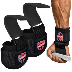 Heavy Duty Pro Metal Weight Lifting Gym Steel Hooks Pair Straps Wraps Hand Bar Bodybuilding Training Workout Black