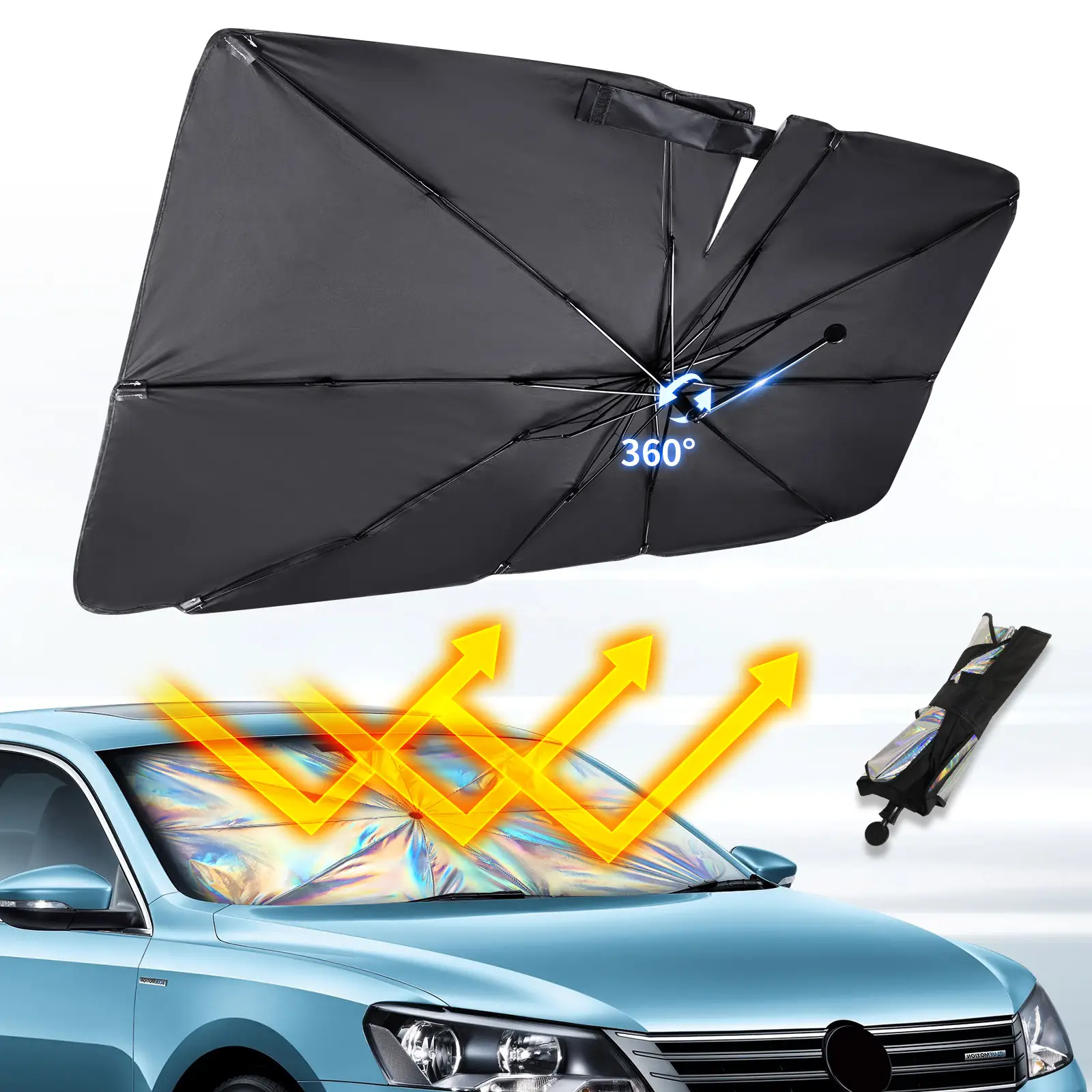 aokway Car Windshield Sun Shade, Universal Sun Visor Protector Double Thickened, Blocks UV Rays Foldable Keep Car Interior Cool Protected