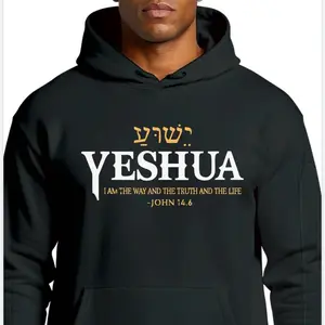 Yeshua Sweater - Black Hoodie with John 14:6 Scripture Print for Men