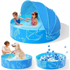 Foldable Kiddie Pool with Canopy: 31.5in/ 47in /63in for Baby Toddler Kids Family - Summer Water Play Pool with Shade - Portable for Outdoor Backyard Beach (Blue-Blue, 47in)