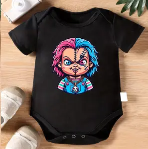 0-12 Months Baby Romper | Split Face Creepy Doll Inspired Character Print | Spooky & Fun Halloween Outfit | Soft Cotton Bodysuit | Horror Theme Baby Gift