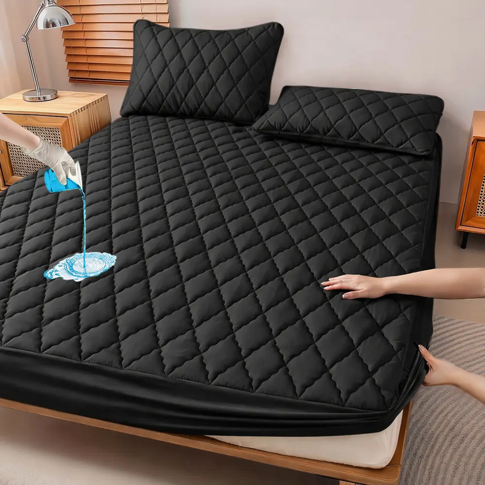 1-Piece Durable Waterproof Extra-Deep Pocket Thick Fitted Sheet Only Mattress Protector, Solid-Color Bedding Cover, Machine-Washable, Shake-Tap Restore, Vacuum-Sealed Pack Compression Product (Pillowcase & Pillow Core Not Included)