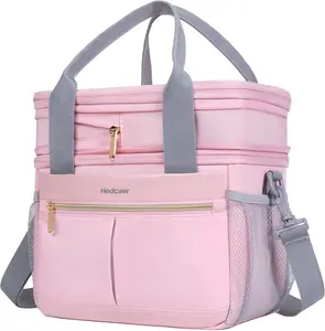 Hedcaw Lunch Box for Women Double Deck Insulated Expandable Leakproof Lunch Bag Pink