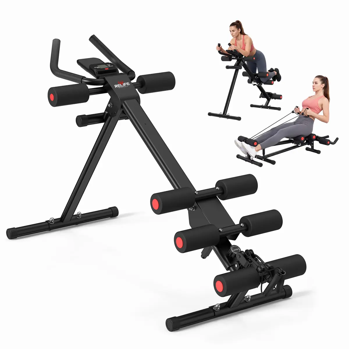 RELIFE 5-in-1 Adjustable Abdominal Muscle Trainer, Foldable Ab Exercise System, Core Workout Machine for Abs, Waist, Arms, Legs, Beginner-Friendly Exercise Equipment, 440lbs Capacity