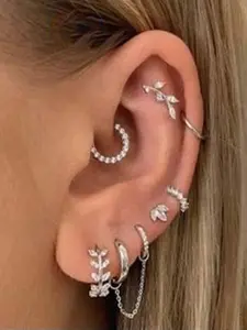 Women's Silver Color Oxidized Zirconia Chain Earrings Set, Ideal for Daily Wear & Festival Layering, Perfect Gift for Her