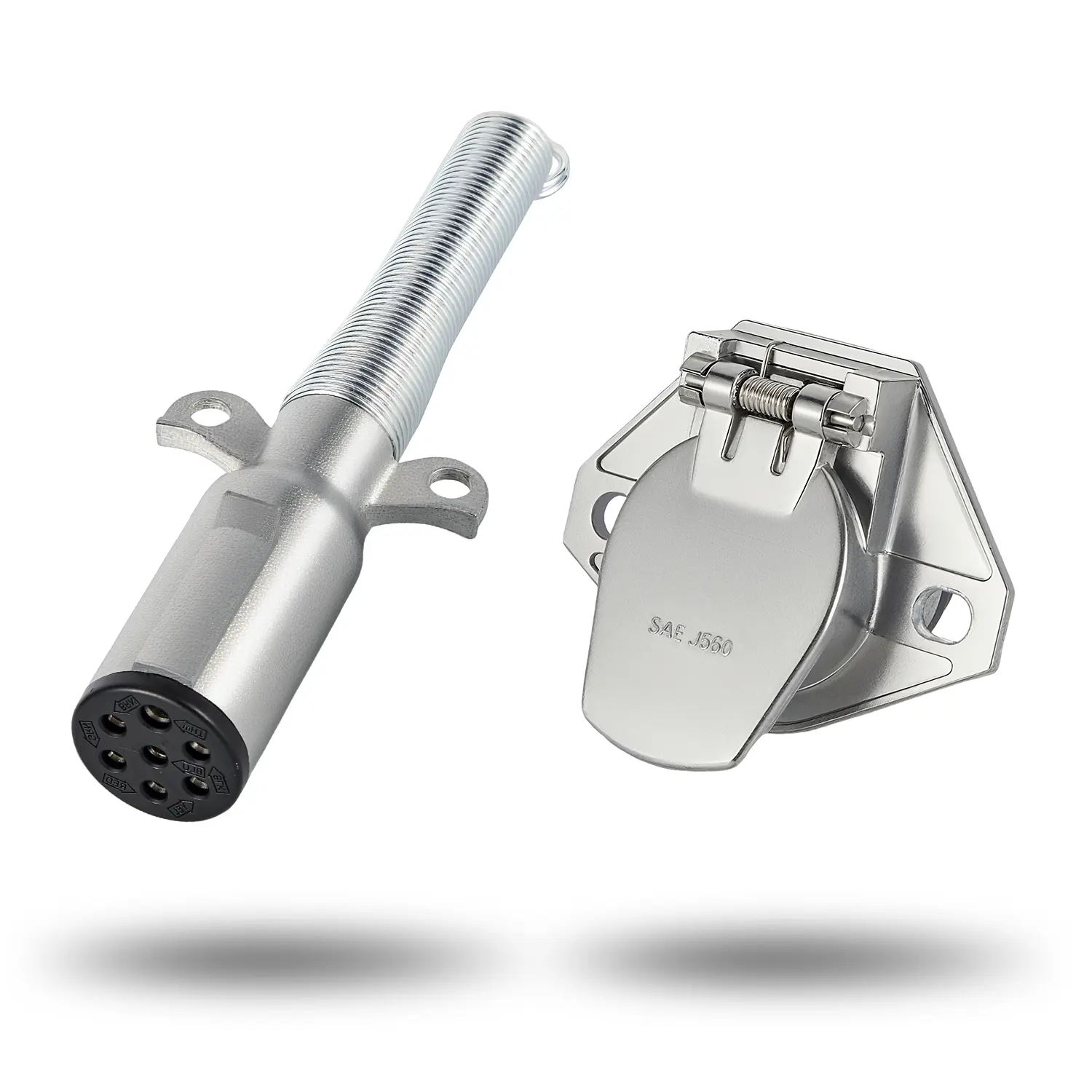 7-Way Trailer Connector Kit, Zinc Die-Cast Plug & Socket with Cable Guard, Galvanized Steel Heavy-Duty Model with Sealed Terminals, Simple Install, Reliable Signal Transfer, Trailer Compatible for Tractor Semi Truck