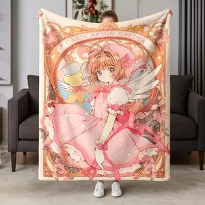 Cute Card Captor Sakura Flannel Blanket, Soft and Comfortable, Perfect for Office, Bedroom, Living Room, Sofa, Outdoor, Travel, Camping