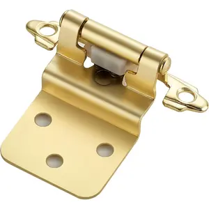 4 Pack (2 Pairs) 3/8 Inch Inset Self-Closing Face Mount Cabinet Hinges with Door Bumpers, Satin Brass Gold for Kitchen Cabinets, Bathroom Vanities, Furniture Doors