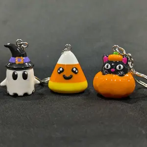 Key-Pop Cute Candy-Corn, Ghost or Cat Keychain for Halloween - Adorable Accessory for Backpacks, Purses, Keys and More