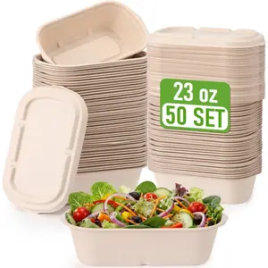 50 count 23 oz Disposable  Containers with  Paper Meal Prep Containers with  Take out   Rectangular Bowls for Salads, Lunch, Pasta