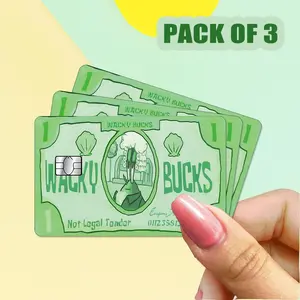 Pack of 3 Cute Funny Bob Dollar Credit Card Skin Wrap Sticker Wacky Bucks Money Credit Card Skin Cover,Dollar Bill Themed, Holo Credit Card, Debit Card Skin（Chips Hole Pre-cut） Funny Stickers