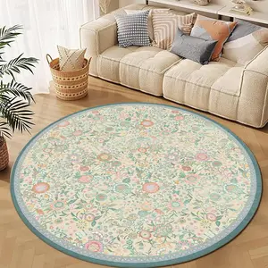 Floral Pattern Round Floor Mat, Non-slip Washable Floor Carpet, Decorative Area Rug for Home Living Room Bedroom Hotel