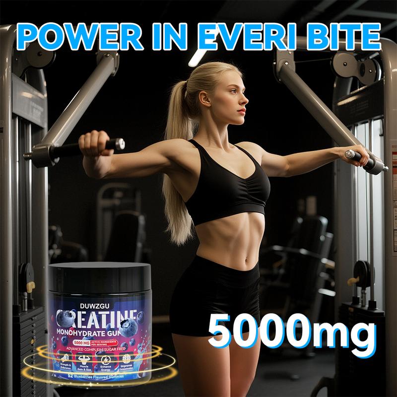 Blueberry Flavored Creatine&Carnitine Gummies - 5000mg Sugar-Free | Boost Strength & Speed Recovery | Workout Essentia