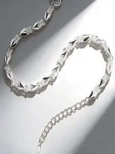 Heart Bracelet for Women Silver Cubic Zirconia Adjustable Luxury Full Diamond Bracelet Plant Pattern Daily Commute Versatile Fashion Jewelry Birthday Valentine's Day Gift for Her