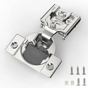 10 Pieces Soft Closing Cabinet Hinges, 1/2 inch Overlay Cabinet Hardware Hinges Nickel Plated- 105 Degree