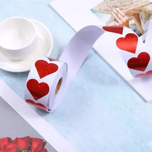 500pcs Shiny Heart Stickers Roll, 1 Inch Heart Decorative Labels, Couple Love Decoration, Wedding Anniversary Gift Wrapping Supplies