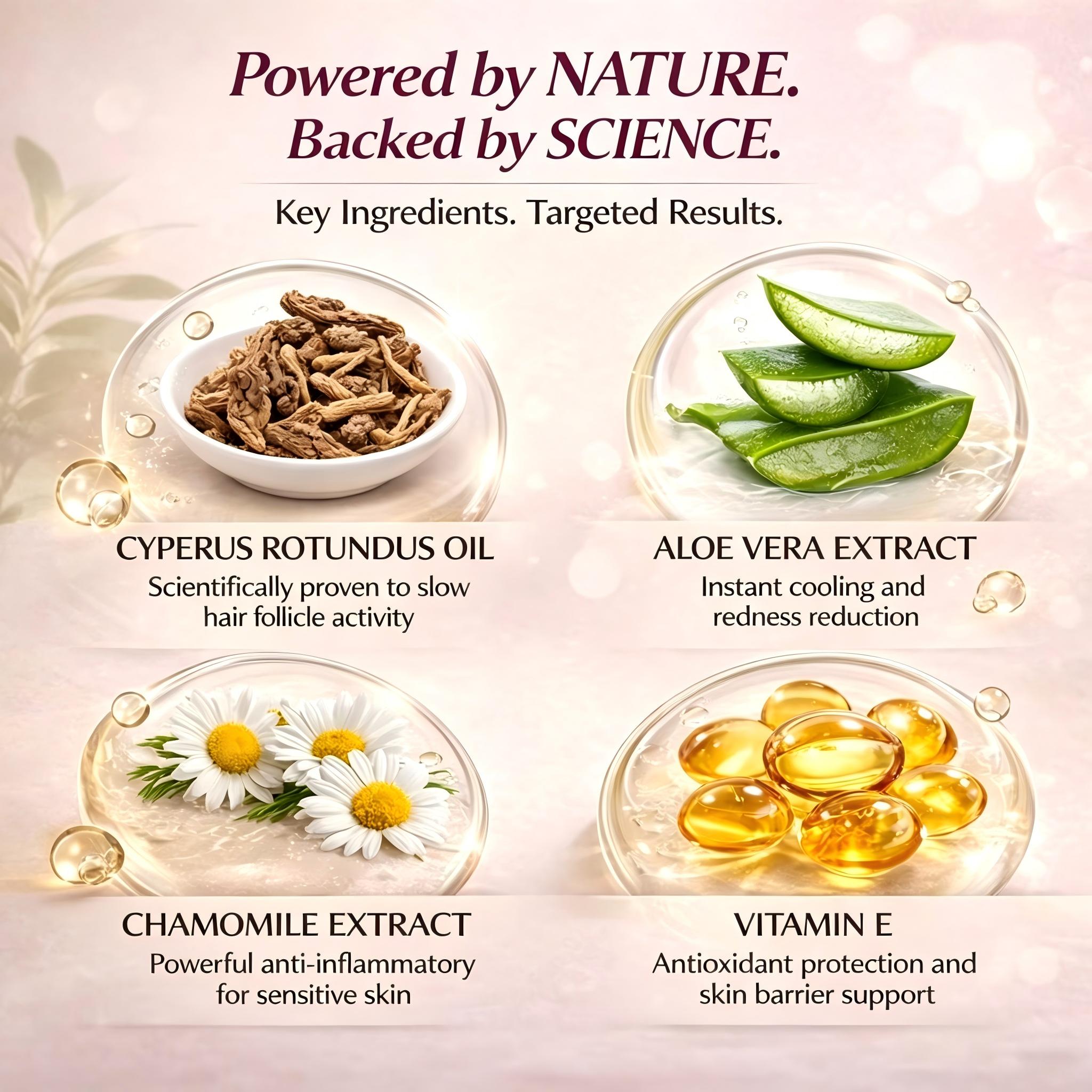 Cyperus Rotundus Oil for Natural Hair Reduction Body Roll-On Serum Reduces Unwanted Hair Growth- 60ml/2oz