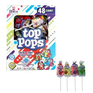 Top Pops Taffy Pops 48 Pack 4 Assorted Fruit Flavor Lollipops Candy Sweet Snack Bonbon Watermelon Lemon Strawberry Taffy Candy Variety Bulk Box