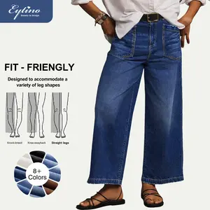 Eytino Plus Size Jeans for Women High Waisted Wide Leg Jeans Trendy Baggy Loose Stretchy Denim Pants with Pockets(1X-5X)