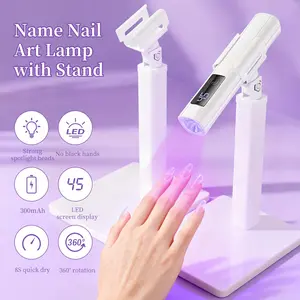 New White LCD Nail Lamp + Stand — Rechargeable Handheld Nail Drill/Lamp with 360° Rotating Multi-Functional Stand for Press-On Nails, LED Display, and UV Curing