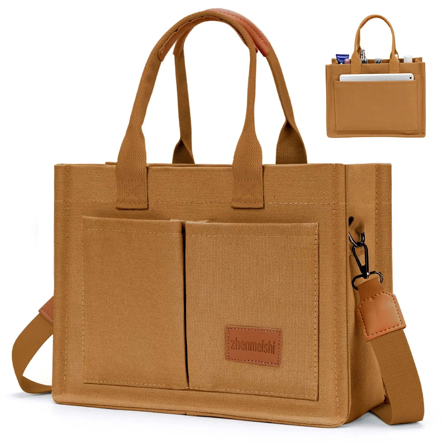 Women's Vintage Thick Canvas Tote Handbag - Durable Casual Large Capacity Storage Bag with Inner Compartments, Convertible Crossbody Shoulder Bag for Work & Travel