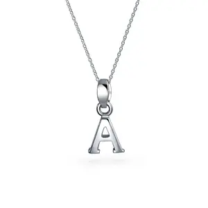 ABC Block Letter Initial Pendant Necklace Silver Alphabet