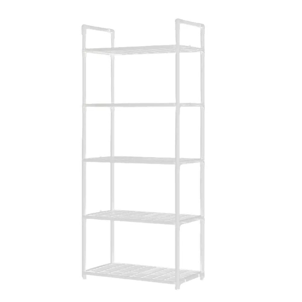 5-Tier Plastic Organiser Rack, Adjustable Heavy-Duty Standing Storage Shelving Unit with 66 Lbs Capacity for Kitchen, Pantry, Garage