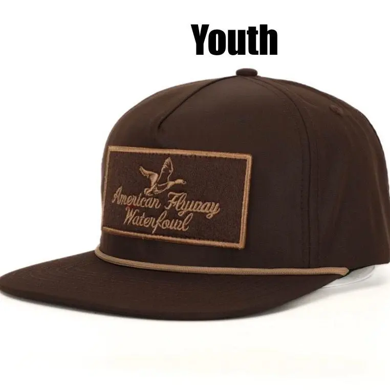 Youth Vintage Rope Sports Hat, Brown Nylon Snapback with Patch, Lightweight, Adjustable Summer Fashion Accessory
