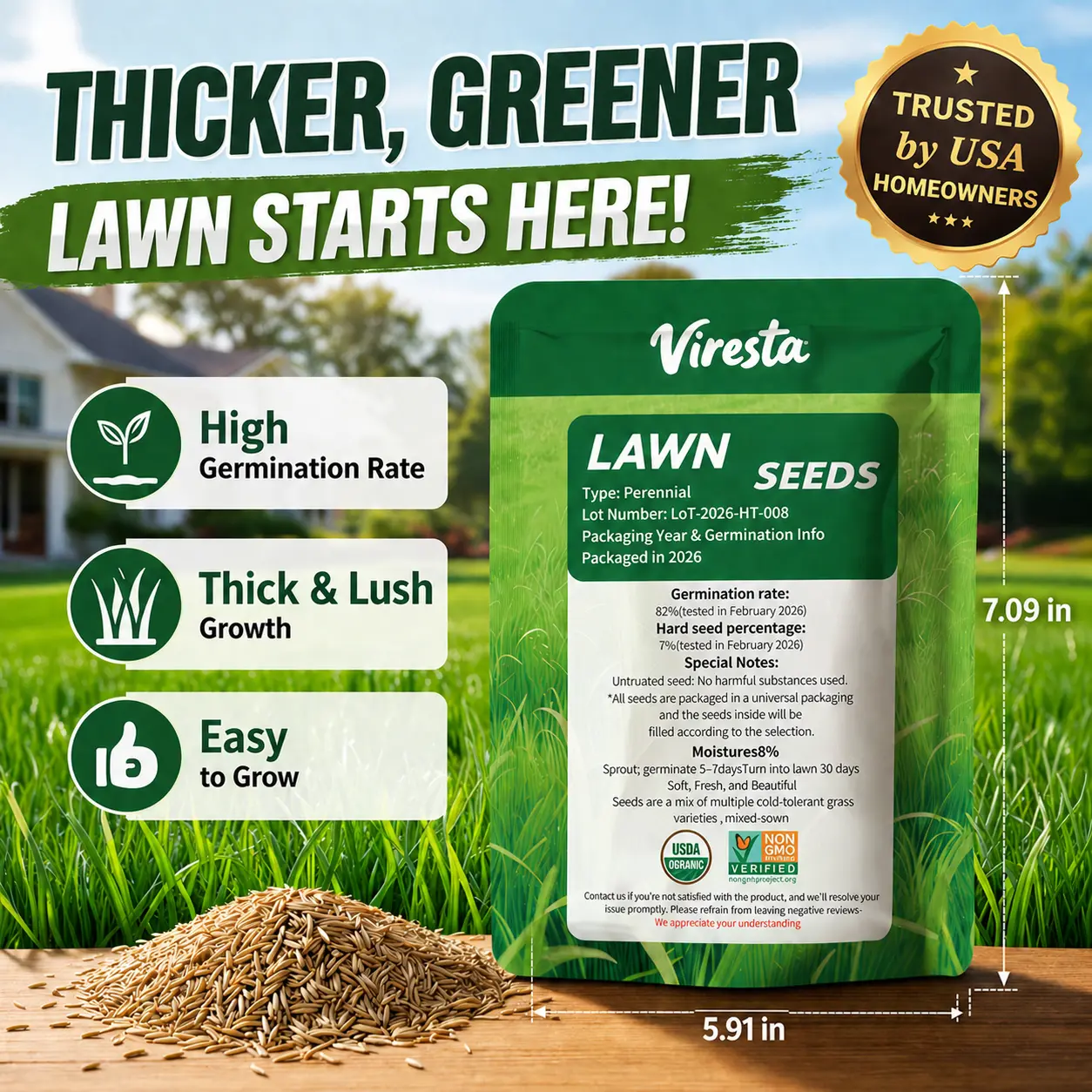 Grass Seed and Shade Grass, Grows quickly and withstands all seasons, perfect for high-quality turf and golf courses, High Germination Grass Seeds Grown in USA