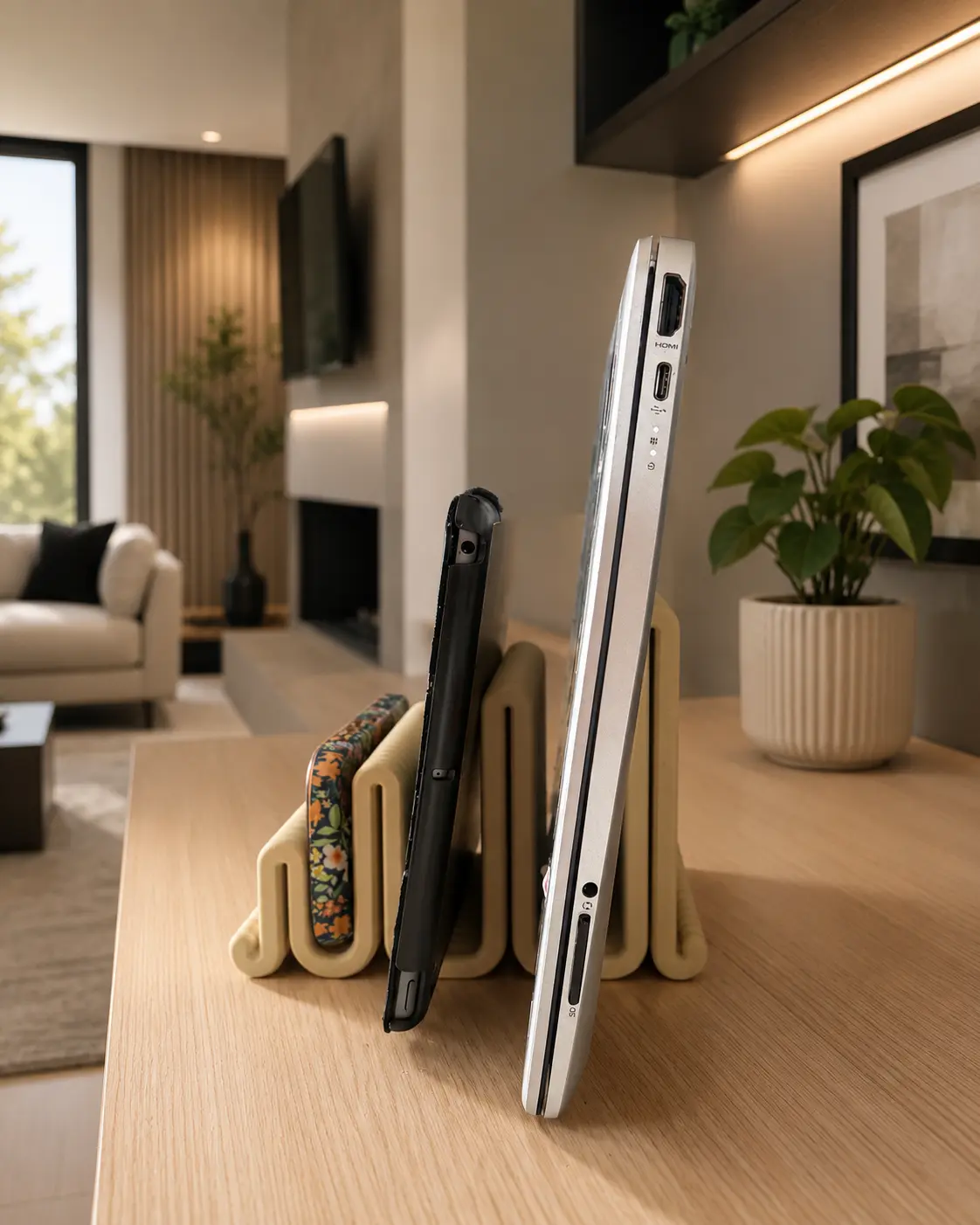 Multi-Device Charging Station & Organizer - Laptop Stand-Compatible Computer Accessory for Laptops, Tablets, Phones