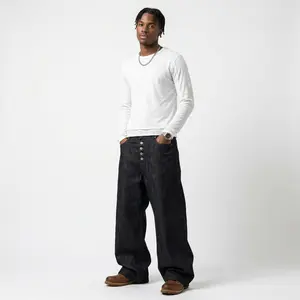 Premium Mens Raw Denim Jeans  Heavyweight Straight Leg Selvedge Denim Pants Durable Classic Vintage Workwear Style Thick Denim Jeans Rugged Street Fashion High Quality Everyday Wear men