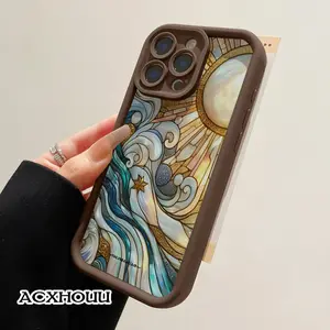Designed for iPhone11/12/13/14/15/16/17/promax/x/xs/xr/xsmax CaseSun and Waves Stained Glass Soft Durable TPU Protective Cover CASE