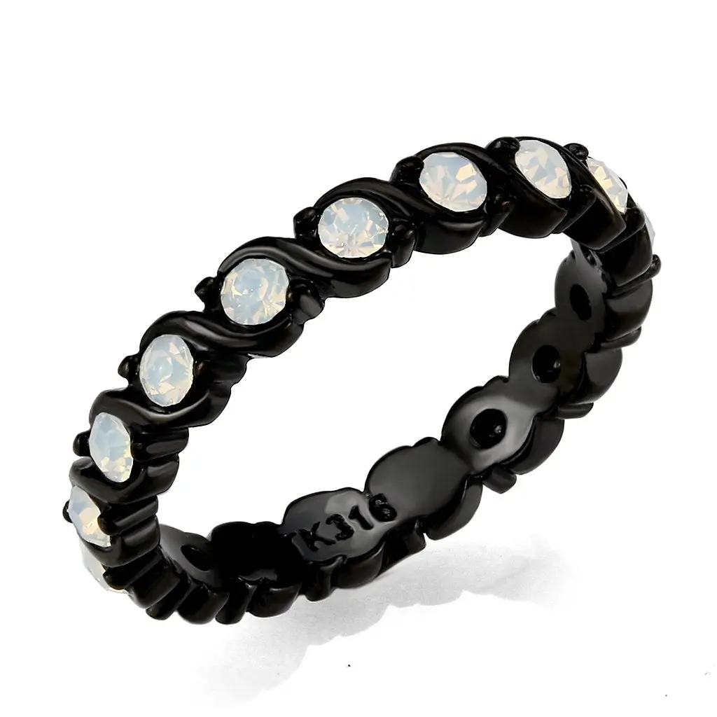 Women's Black Plated Stainless Steel Eternity Band with White Crystal Stones. Twilight Ring