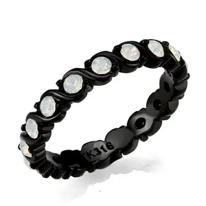 Women's Black Plated Stainless Steel Eternity Band with White Crystal Stones. Twilight Ring