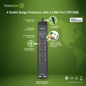 4 Outlet Surge Protector + 2 USB Ports