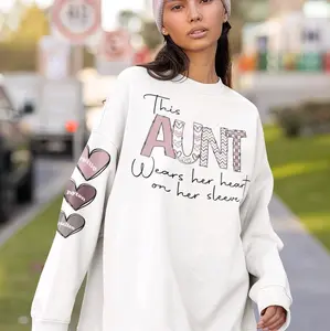 This Aunt Wears Her Heart On Her Sleeve • Sweatshirt Crew Neck Sweater Top Auntie Personalized Customized Comfortable Unisex Heart