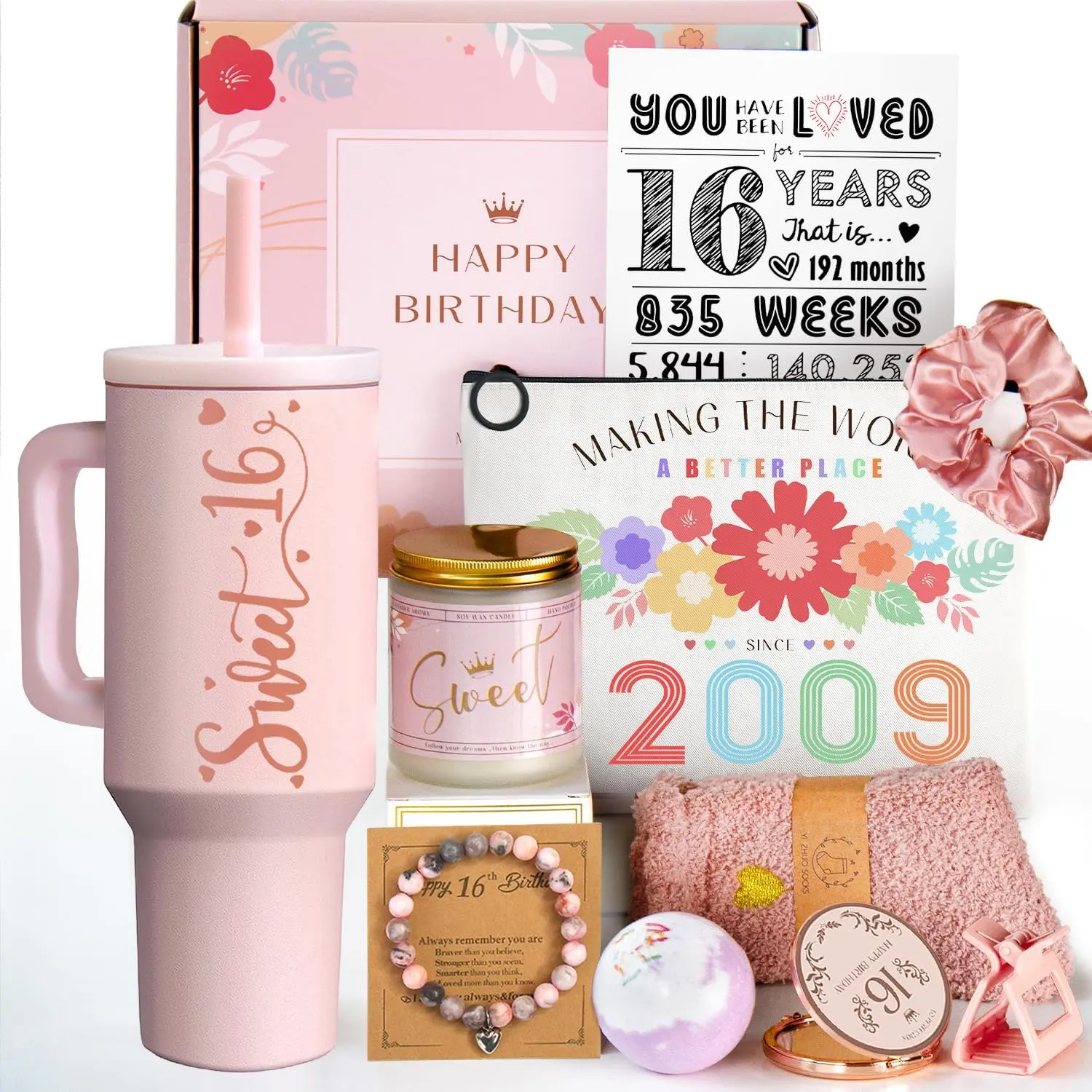 Sweet 16 Gifts for Girls - 16 Year Old Girl Gifts - Happy 16th Birthday Party Decorations for Girls Pink - 11 count  Sweet Sixteen  for Teen Girl, Daughter, Niece, Granddaughter