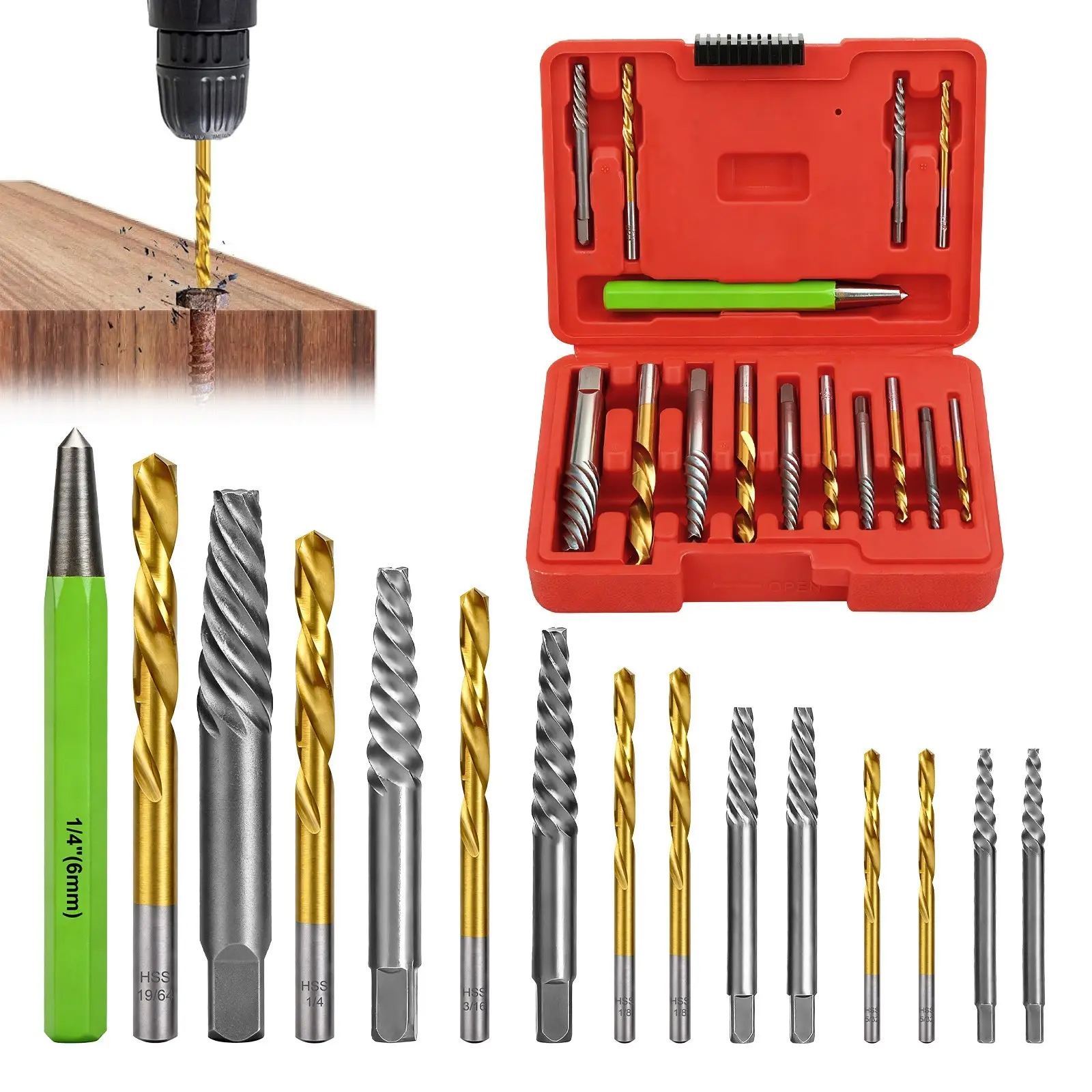SJPACK 15-Piece Bolt Extractor Tool Kit, Automotive Repair Solutions for DIY Car Care, W/ Reverse Drill Bit, Ez Out for Stripped Screws & Nuts, Easy DIY Compartmentalized Tool Kit